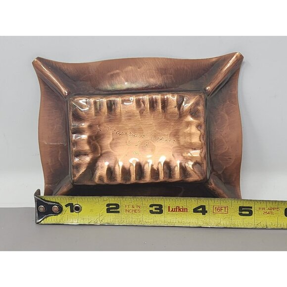 Vintage Signed Gregorian Copper Ash Tray w/ Hammered Design #523 - Picture 4 of 6